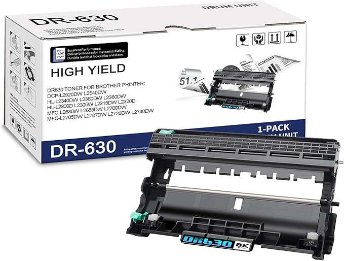 1-Pack DR630 High Yield Black Drum Unit, Replacement for Brother HL-L2300D L2305W L2315DW L2320D L2340DW L2360DW L2380DW MFC-L2680W L2700DW L2705DW L2720DW L2740DW DCP-L2520DW L2540DW Printer