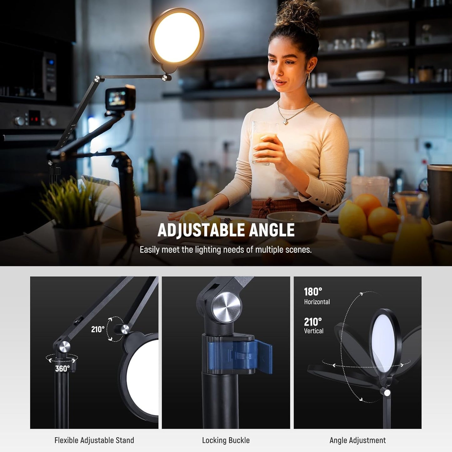 NEEWER Basics 18W 7" Desk Ring Light with Stand, Folding Arm, C Clamp, Full Screen LED Circle Ringlight for Video Conference Lighting Streaming Recording Makeup Phone Selfie Computer Laptop Zoom, R18