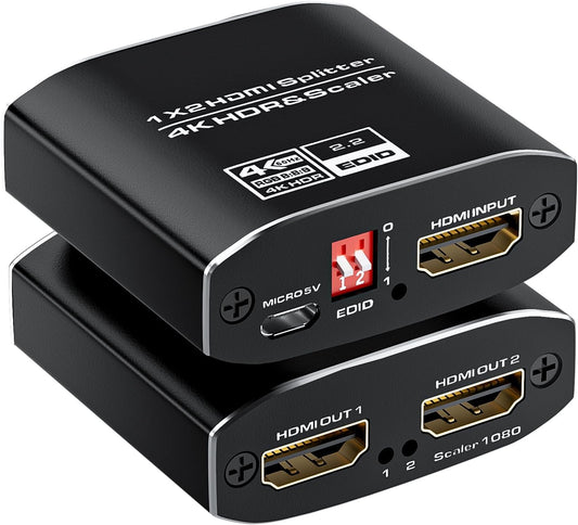 1x2 HDMI Splitter, HDR 4K@60Hz HDMI spliter 1 in 2 Out, Supports HDMI 2.0, HDCP 2.2, Mirror Screen Monitors Supports EDID Control for Xbox PS3/4/5 PC DVD Fire Stick Blu-Ray Player TV