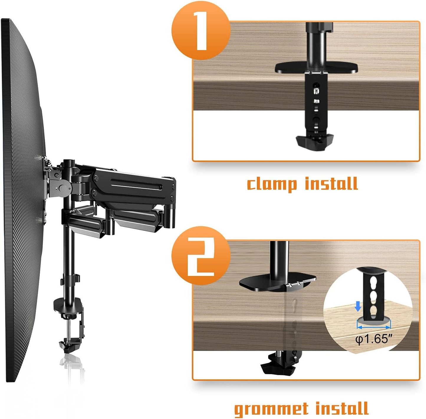 Pholiten Triple Monitor Desk Mount,Triple Gas Spring Monitor Arm for 17-32 inch LCD Computer Screens,Holds up to 22lb,Swivel, Tilt, Rotation, Clamp & Grommet Kit