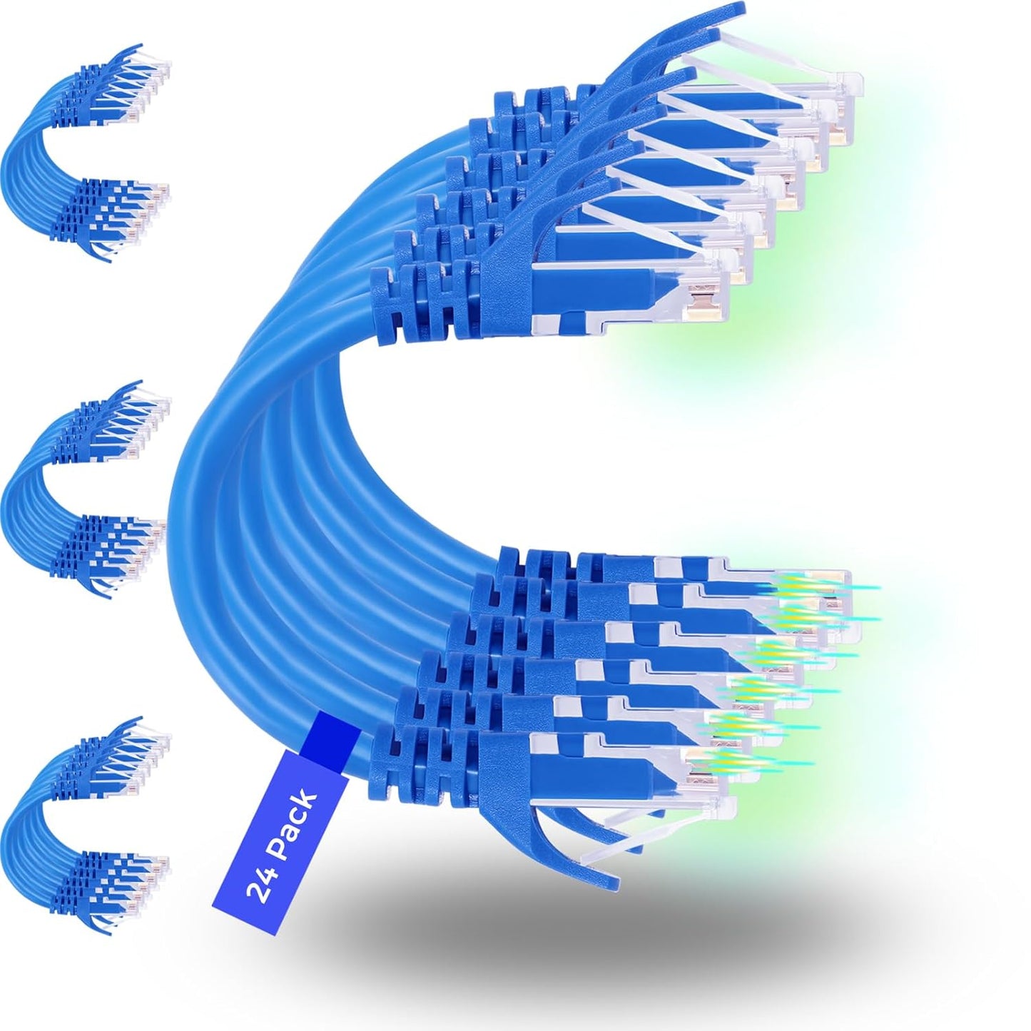 Rapink Patch Cables Cat6 2ft (24 Pack), Ethernet Patch Cable 10G, Cat 6 Patch Cable for Patch Panel to Switch, Flexiable Cat 6 Ethernet Cable with Gold Plated Blue