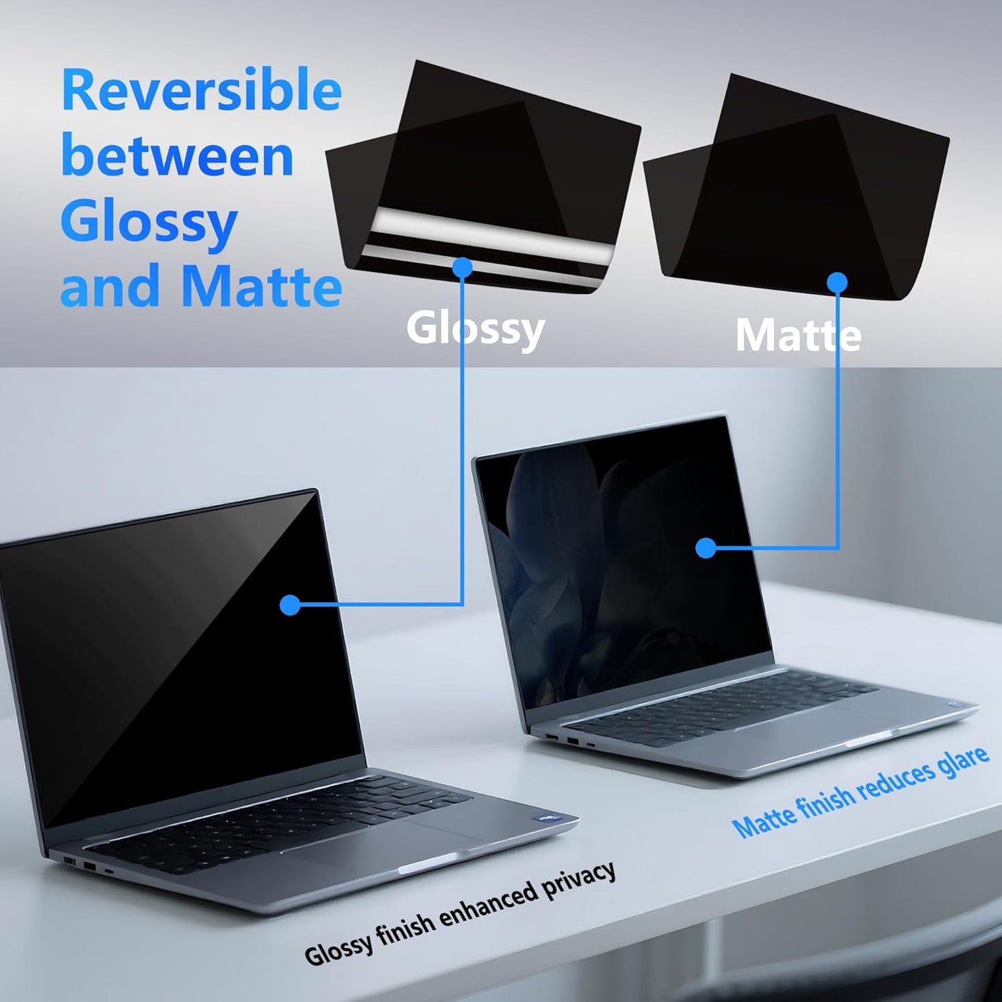 4-Way Laptop Privacy Screen Shield 15.6 Inch, Removable 16:9 Aspect 360° Privacy Filter Screen Protector for 15.6 Inch Laptop Computer, Anti Glare Blue Light Slide Mount Tabs Cover for Generic Laptop