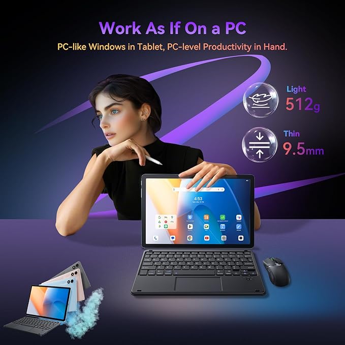 Blackview Tablet 2025, 11 inch Android Tablet with 18GB+256GB Storage(Expand to 2TB), Tab 9 WiFI Android 14 Tablets with 2.4K FHD Display, Widevine L1, 8200mAh, 5G WiFi, 13MP+8MP/Face ID/PC Mode, Blue