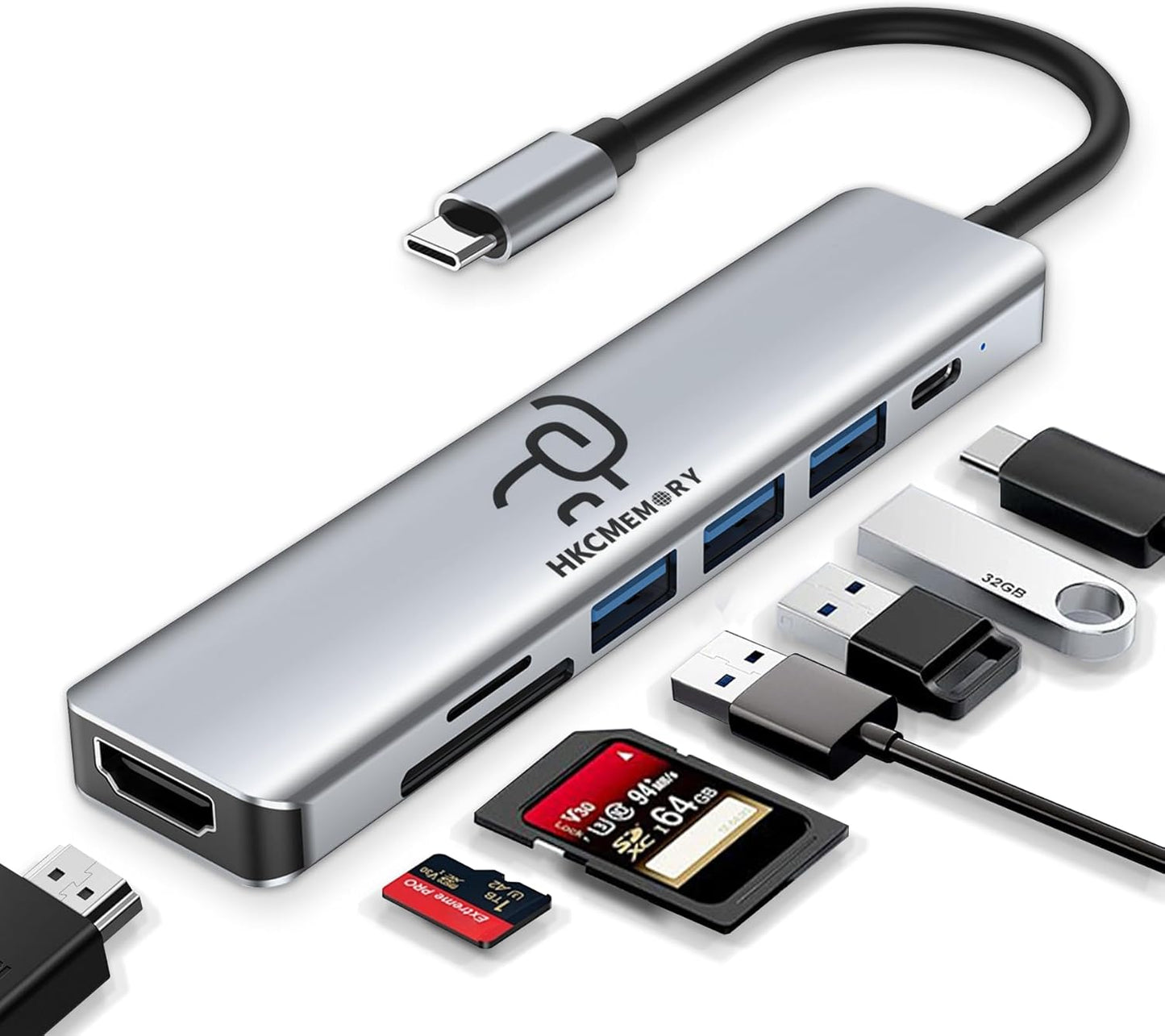 USB C Hub 7-in-1, 4K HDMI, 100W PD Charging, USB 3.0/2.0 Ports, SD/TF Reader, USB-C Data, for MacBook Pro/Air, iPad Pro, iPhone 16 Pro/Pro Max, Dell XPS, Steam Deck