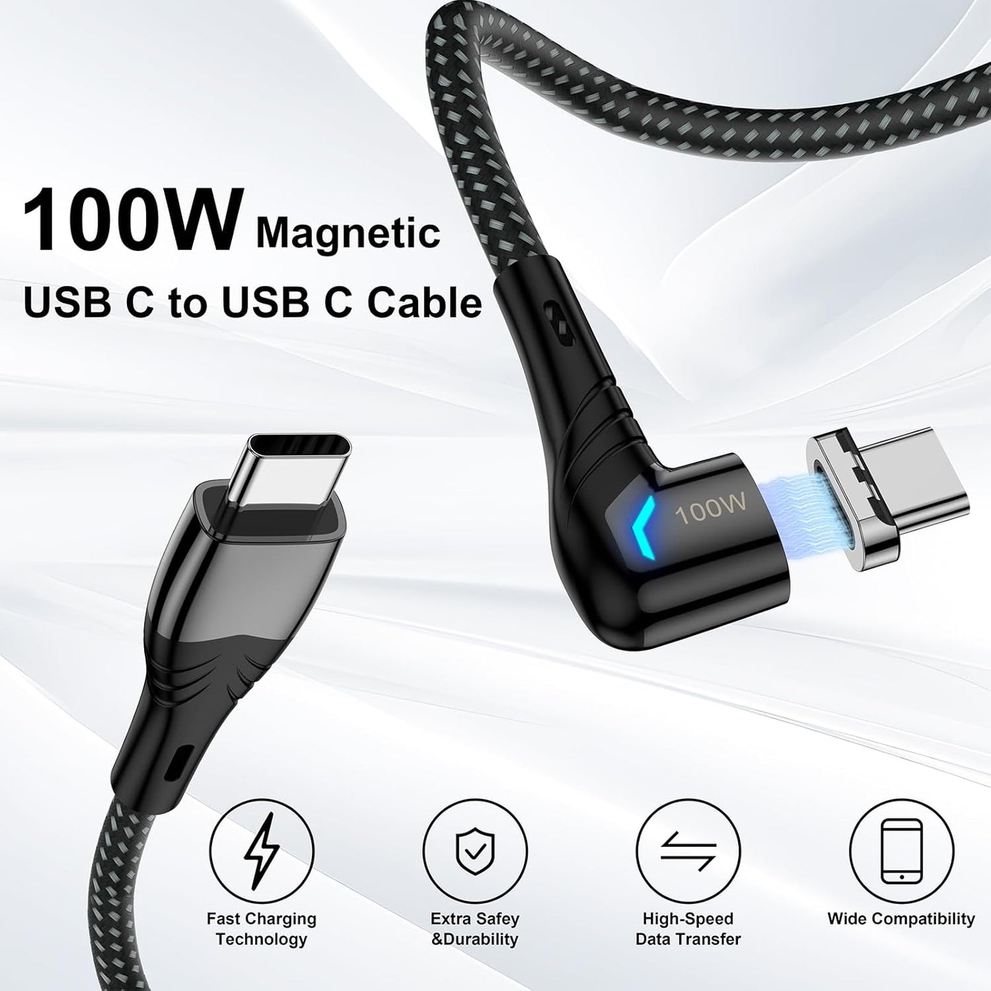 ZBF 100W USB C Magnetic Charging Cable, Right Angle Magnetic Phone Charger Cable(3 Pack, 5/5/5FT) 5A Fast Charging for Mac-Book Pro/Air, Pad Pro,Phone 17 16,14,13 Pro Max,Mac-Book Pro Pad Galaxy S22
