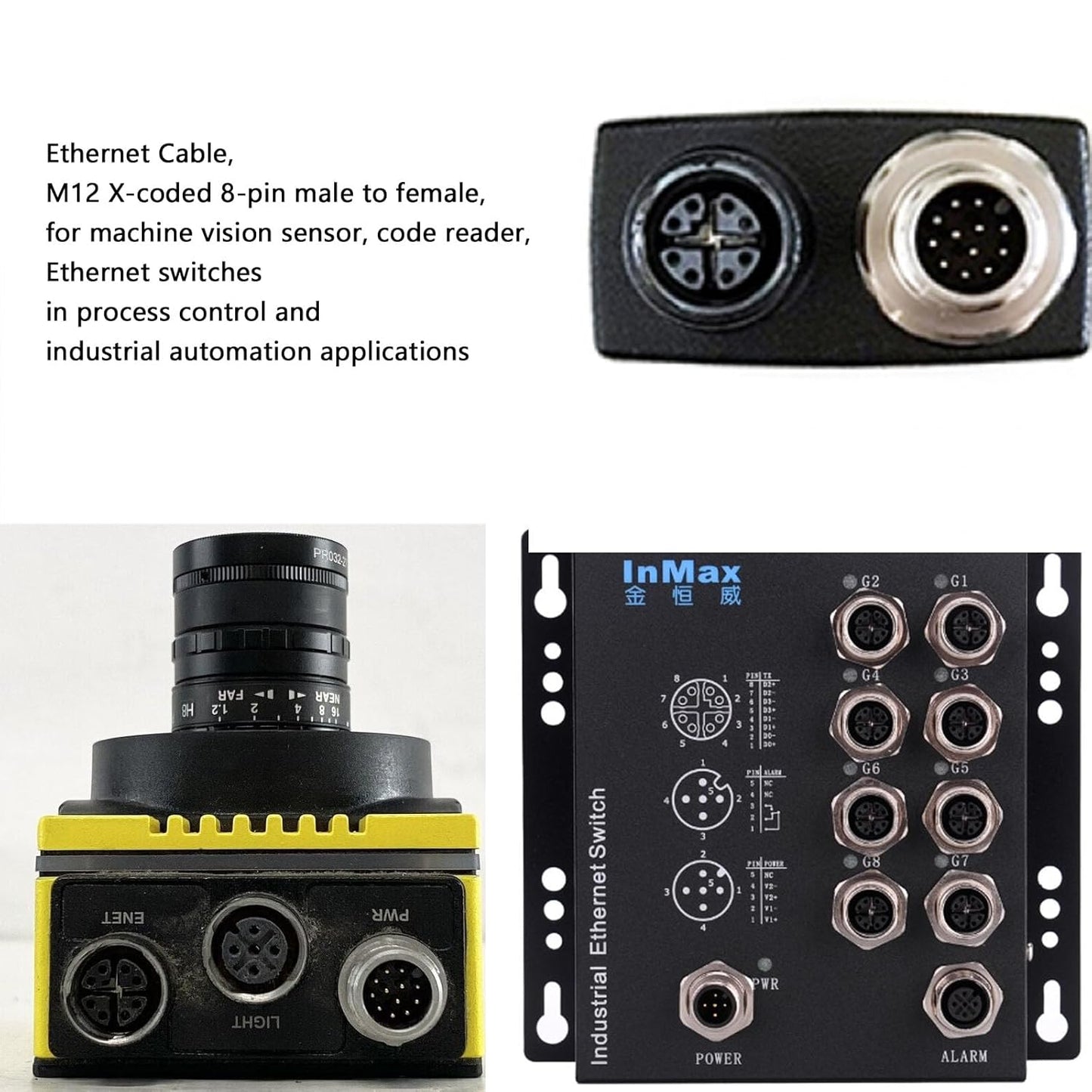 M12 8 Pin X-Code RJ45 GigE Ethernet Network Cable CAT7e for Cognex Basler Baumer Industrial Camera Sensor Barcode Reader PLC PC Router 30M