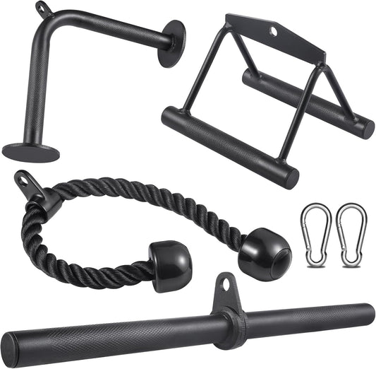 SERTT Workout Cable Machine Attachment for Home Gym, LAT Pulldown Attachments, Cable Accessories for Weight Training, Straight Pull Down Bar, Tricep Rope, Double D Row Handle, V-Shaped Bar