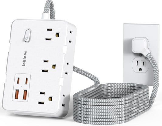 Surge Protector Power Strip 10 Ft Cord, Ultra Thin Flat Extension Cord with 6 Outlets 4 USB Ports(2 USB C), Flat Plug Power Strip, Braided Power Cord for College Dorm Room Essentials