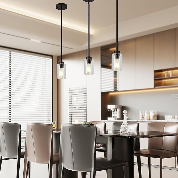 Oil Rubbed Bronze Pendant Lights Kitchen Island - Clear Glass Pendant Light Fixture Multiple Stems Rods 2 Pack