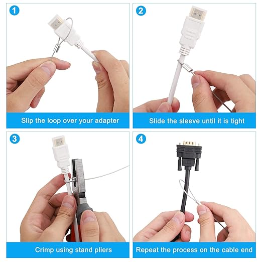 15 Pack Adjustable Cable Tether Universal Computer Adapter Lock Kit DIY Kit Stainless Steel with Nylon Coat Tether Computers/Dongles/HDMI/VGA/DP Adapter