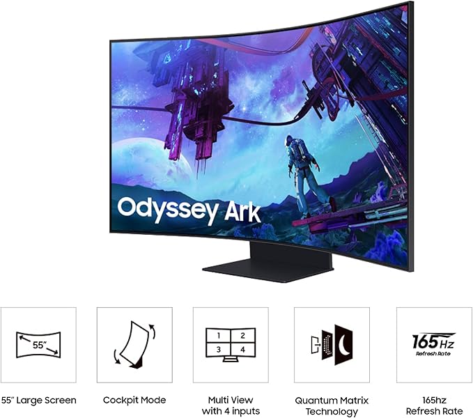 Samsung 55" Odyssey Ark 2nd Gen 4K UHD 1000R Curved Gaming Monitor, 165Hz, 1ms, 4 Input Multi View, Quantum Mini-LED, AMD FreeSync Premium Pro, HDR 10+, Height Adjustable Screen, LS55CG970NNXGO