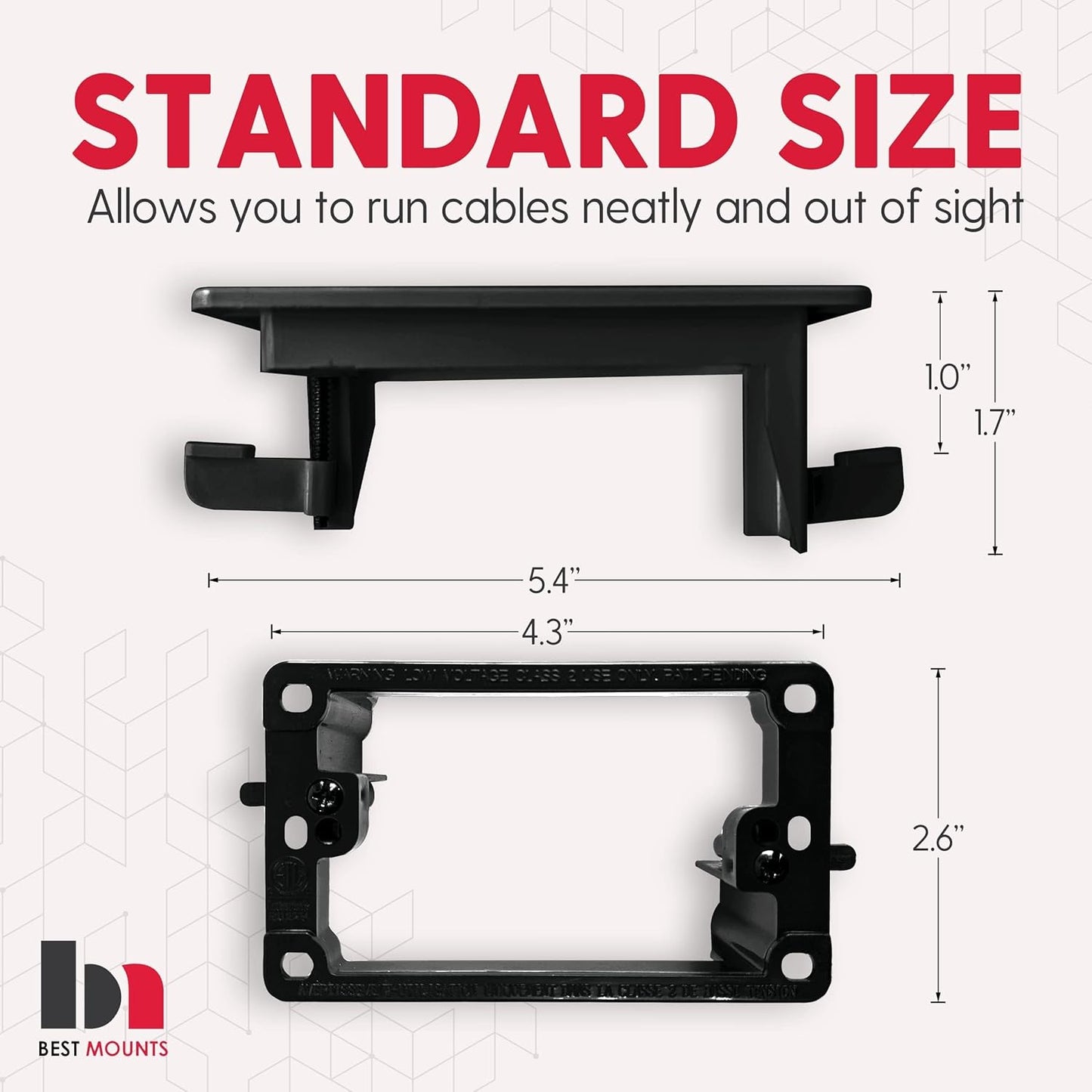 BestMounts - 4 Pack 1-Gang Recessed Snap-ON Low Voltage Cable Plate with Mounting Bracket ETL Listed (White, Outer Nose)