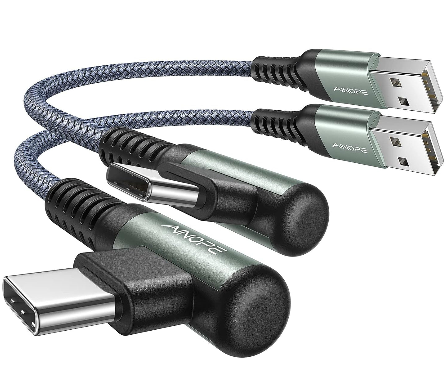 AINOPE 2-Pack 0.5ft USB C Cable, 3.1A Fast Charging, Right Angle, Durable Nylon Braided, Compatible with Galaxy S22 S21 Plus S20, Note 10 9 LG, Type C Charger