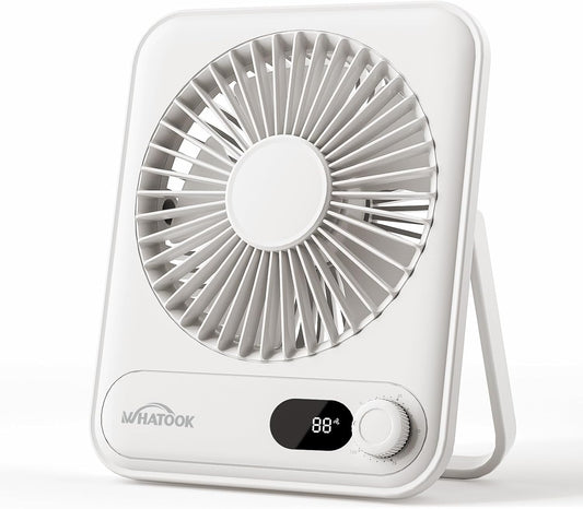 WHATOOK Small Desk Fan Personal Fans: 5000mah 25 Hours Battery Office Quiet Mini Desktop Fan Portable Rechargeable Travel Essentials (White, 5000)