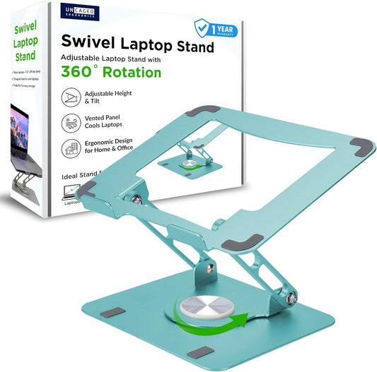 Uncaged Ergonomics Swivel Laptop Stand for Desk, Adjustable Computer iPad Stand for Desk w/ 360 Rotation, Portable Laptop Holder for Home Office Ergonomic Supplies (Ocean Blue)