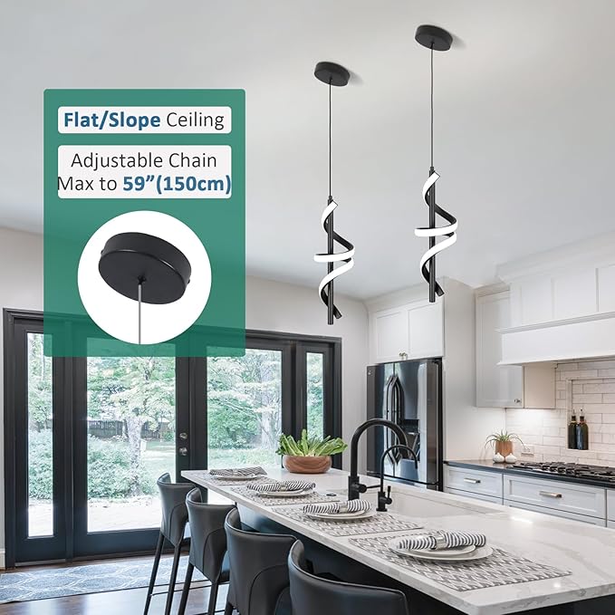 CANEOE Black Pendant Light Fixtures, 3000K-6000K Dimmable Modern LED Pendant Lights,Kitchen Island Pendant Lighting for Dining Room Bar Living Room Bedroom Hanging Light Fixtures,1 Pack
