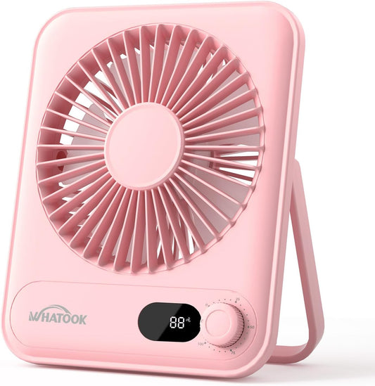 WHATOOK Small Desk Fan Personal Fans: 5000mah 25 Hours Battery Office Quiet Mini Desktop Fan Portable Rechargeable Travel Essentials (Pink, 5000)