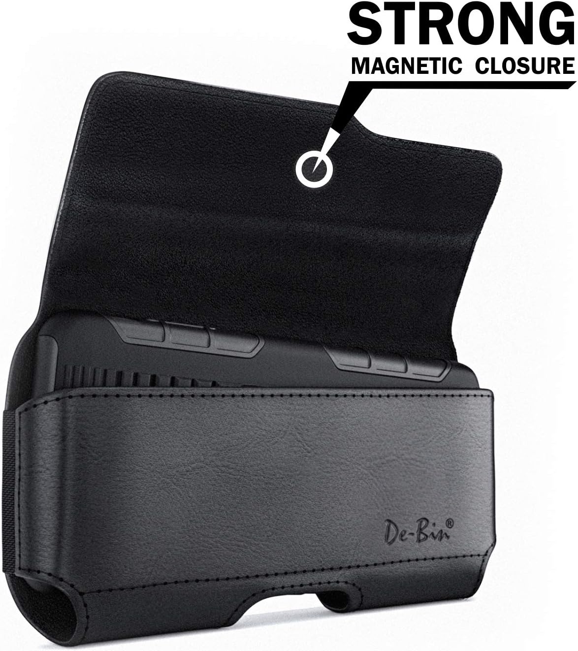 DeBin Holster for iPhone 17 17 Pro 16 16e 16 Pro 15, 15 Pro 14 13 12 11 X Xs 10 XR, Galaxy S25 S24, S23, S22 - Cell Phone Belt Holder Clip Case Pouch Cover (Fits Cellphone with Case on) Black
