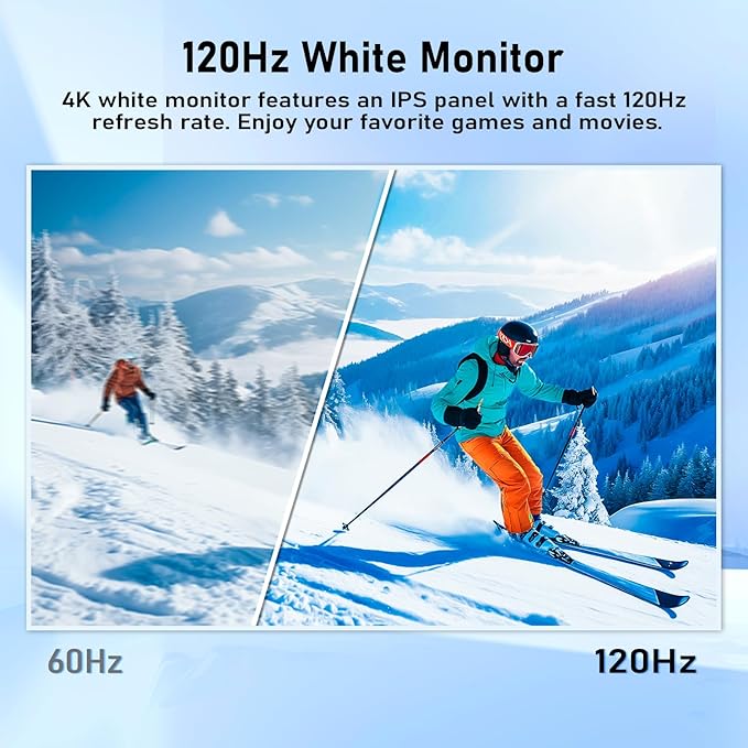 27 inch 4K Gaming Monitor, UHD 3840x2160 Fast IPS Panel Computer PC Monitor, 120Hz, 100% sRGB, FreeSync & G-Sync, HDR 400 Support, HDMI 2.1 & DP 1.4, VESA Mountable-White
