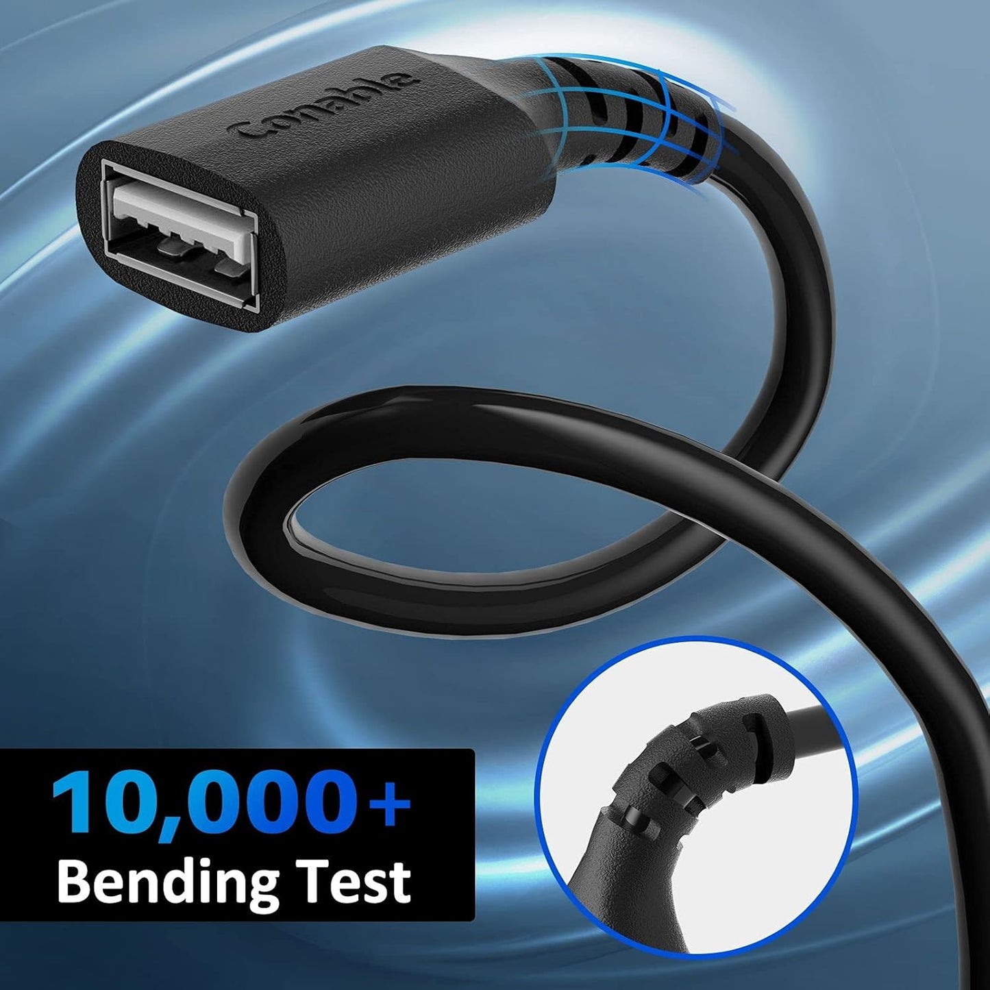 3 Pack USB Extension Cable 8 FT, USB 2.0 Type A Male to Female Extender Cord Adapter, Compatible with Printer, Keyboard, Mouse, Flash Drive, Hard Drive, Controller, Black Cable with 5 Cable Ties