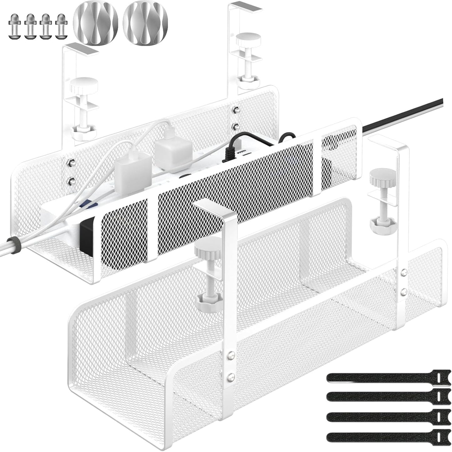 Under Desk Cable Management Tray, Wire Management Desk Cable Organizer Cable Management Box, Cord Organizer Storage for Office, Home