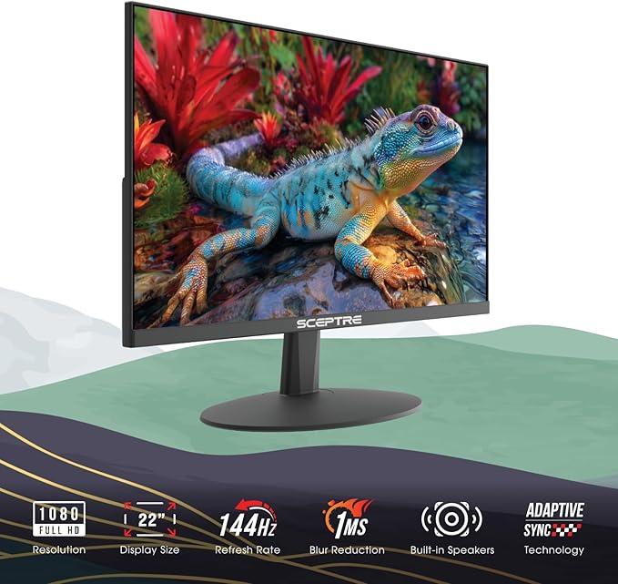Sceptre New 22-inch Gaming Monitor up to 144Hz HDMI DisplayPort Build-in Speakers, Machine Black 2026 (E225W-FW144 Series)