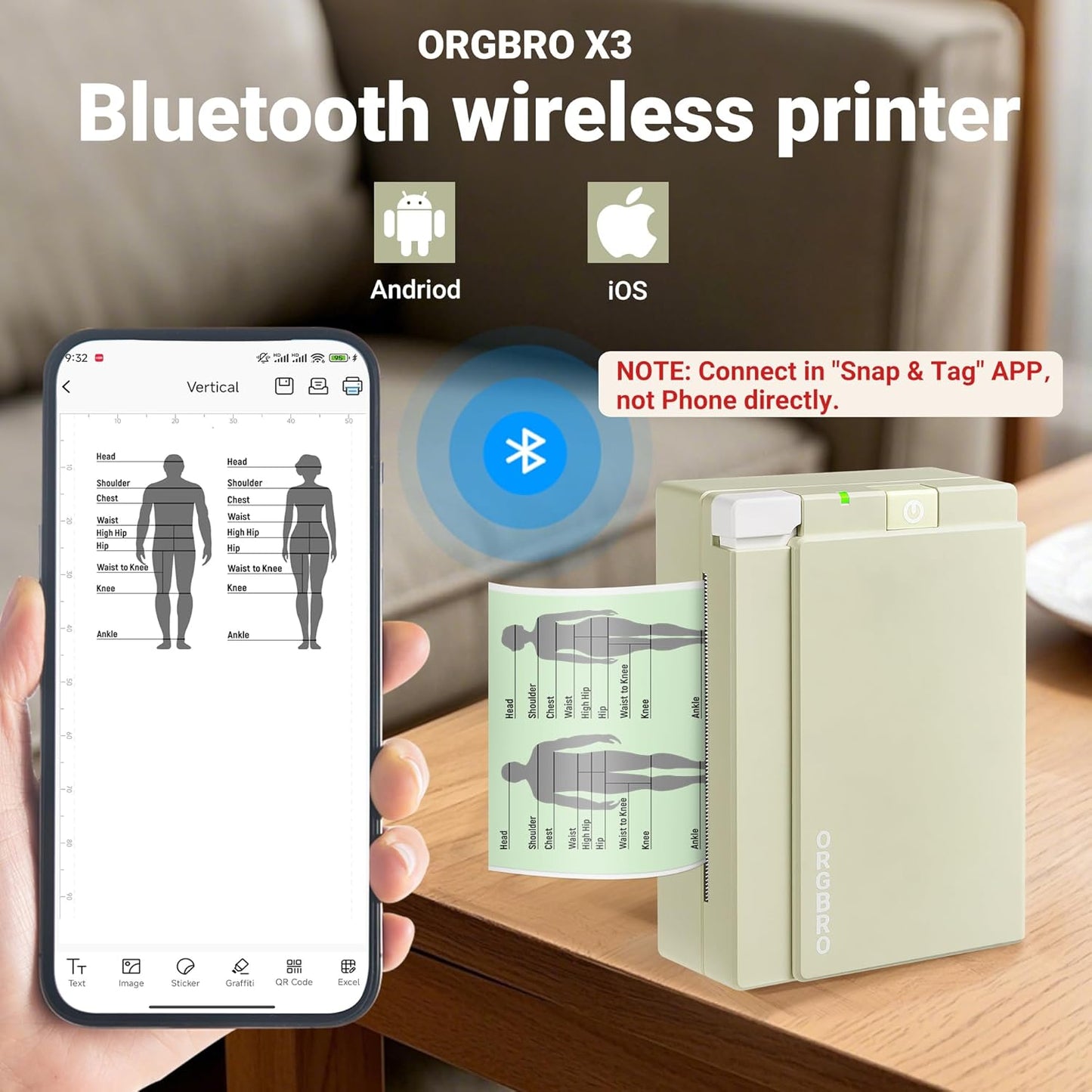 ORGBRO Sticker Printer Machine, X3 Mini Printer Print Pods Portable Thermal Inkless Sticker Maker, 3-Inch 300 DPI Bluetooth Pocket Printers for Smartphones, Notes, Journal, Photos, DIY, Kids Gift