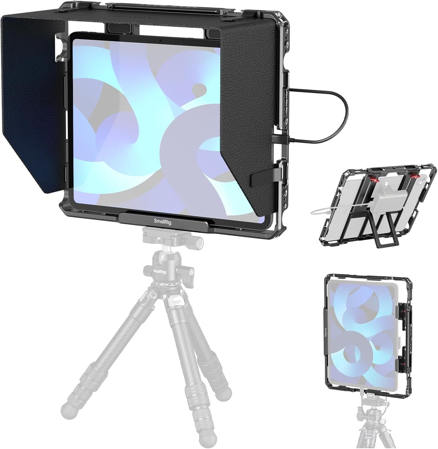 SMALLRIG Universal Metal Cage for iPad, Tripod Mount Adapter Monitor Fits for iPad Pro 12.9, Air, Mini and More, with 1/4"-20, 3/8"-16 Holes, Cold Shoe Mount - MD5059