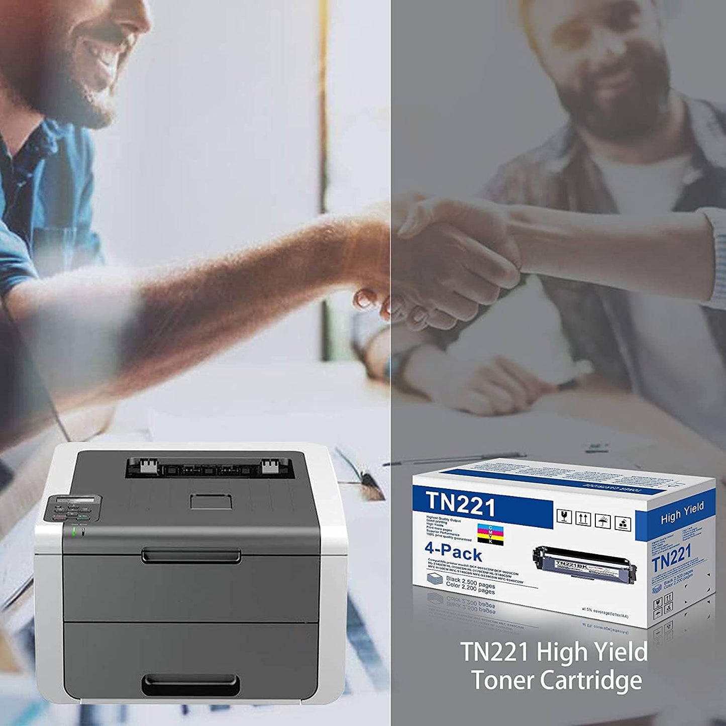 Joni MGToner Compatible TN221 TN-221 Toner Cartridge Replacement for HL-3140CW HL-3180CDW HL-3170CDW MFC-9130CW MFC-9340CDW MFC-9330CDW Printer (4 Pack, 1BK+1C+1M+1Y)
