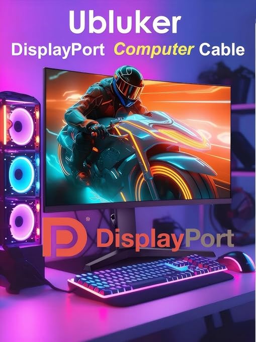 10K 8K DisplayPort 2.1 Cable 54Gbps 33 FT, Certified DP to DP Cord 4K 240Hz 165Hz 144Hz 120Hz 10K 8K 120Hz Nylon Braided UHBR HDCP2.3 FreeSync G-Sync RTX5090 Gaming Monitor PC Projector