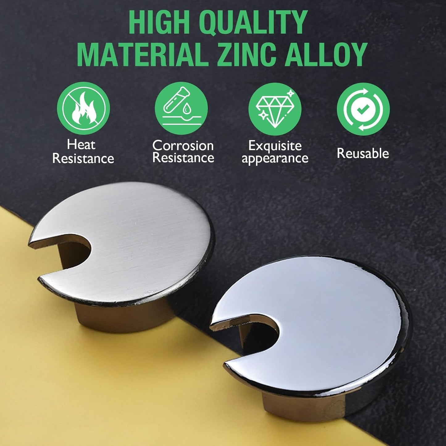 1 Pcs Desk Grommet 1-3/8" / 35 mm, Desk Cord Hole Cover, Cable Grommet Metal Zinc Alloy Materilal, Desk Hole Grommet for Home & Office Pc, Detachable Cable Cord Organizer-Matte Silver