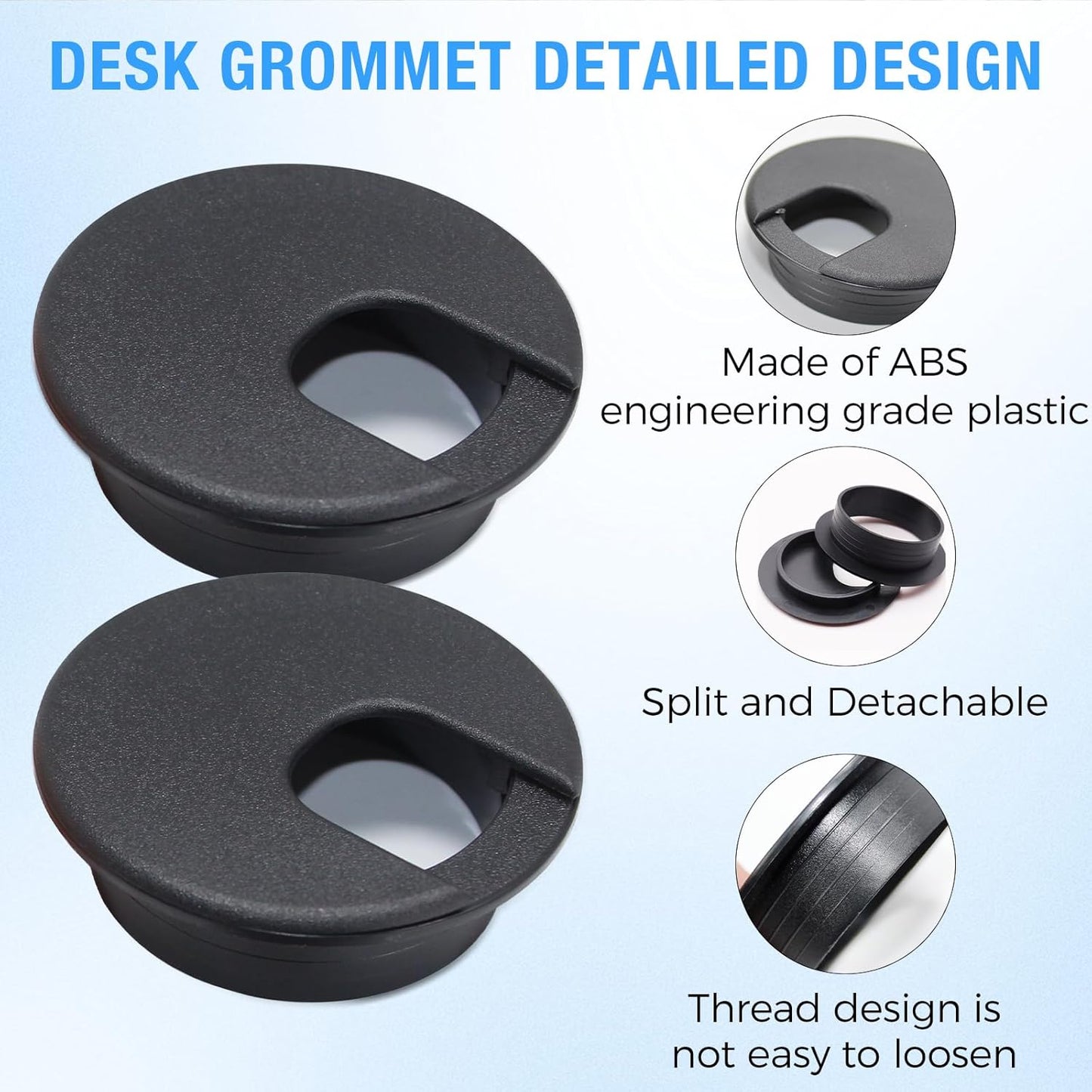 Desk Grommet 1-1/2" (38 mm), Desk Cord Hole Cover, Cable Grommet ABS Plastic, Desk Hole Grommet for Office and Home Table Cable, Detachable Cable Cord Organizer (Black 4 Pcs)