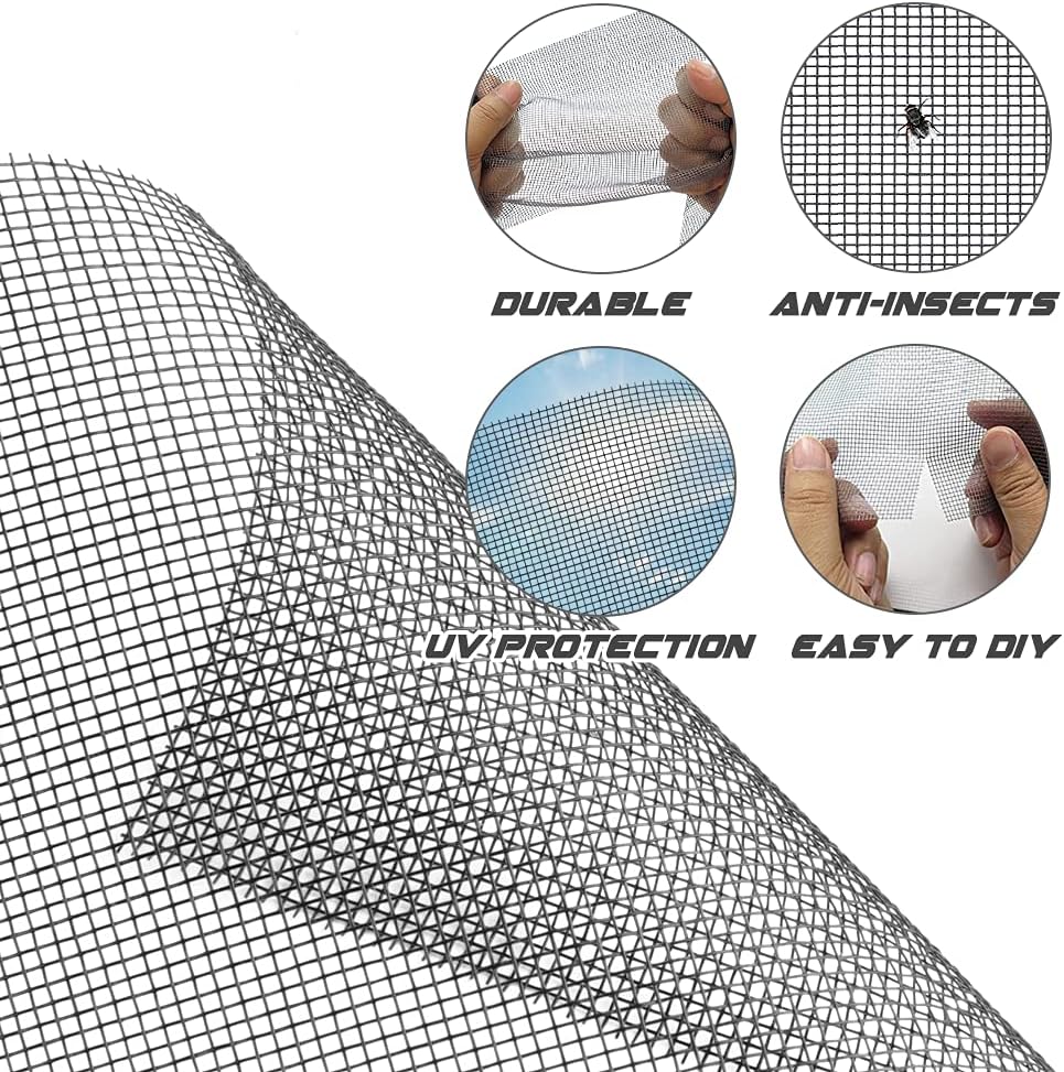 Screen Repair Kit Easy DIY Project 36" x 90" Fiberglass Screen Mesh with Rolling Tool and Screen Retainer Spline Screen Replacement kit for Windows Sliding Doors and Patio Screens (36" x 90", Gray)