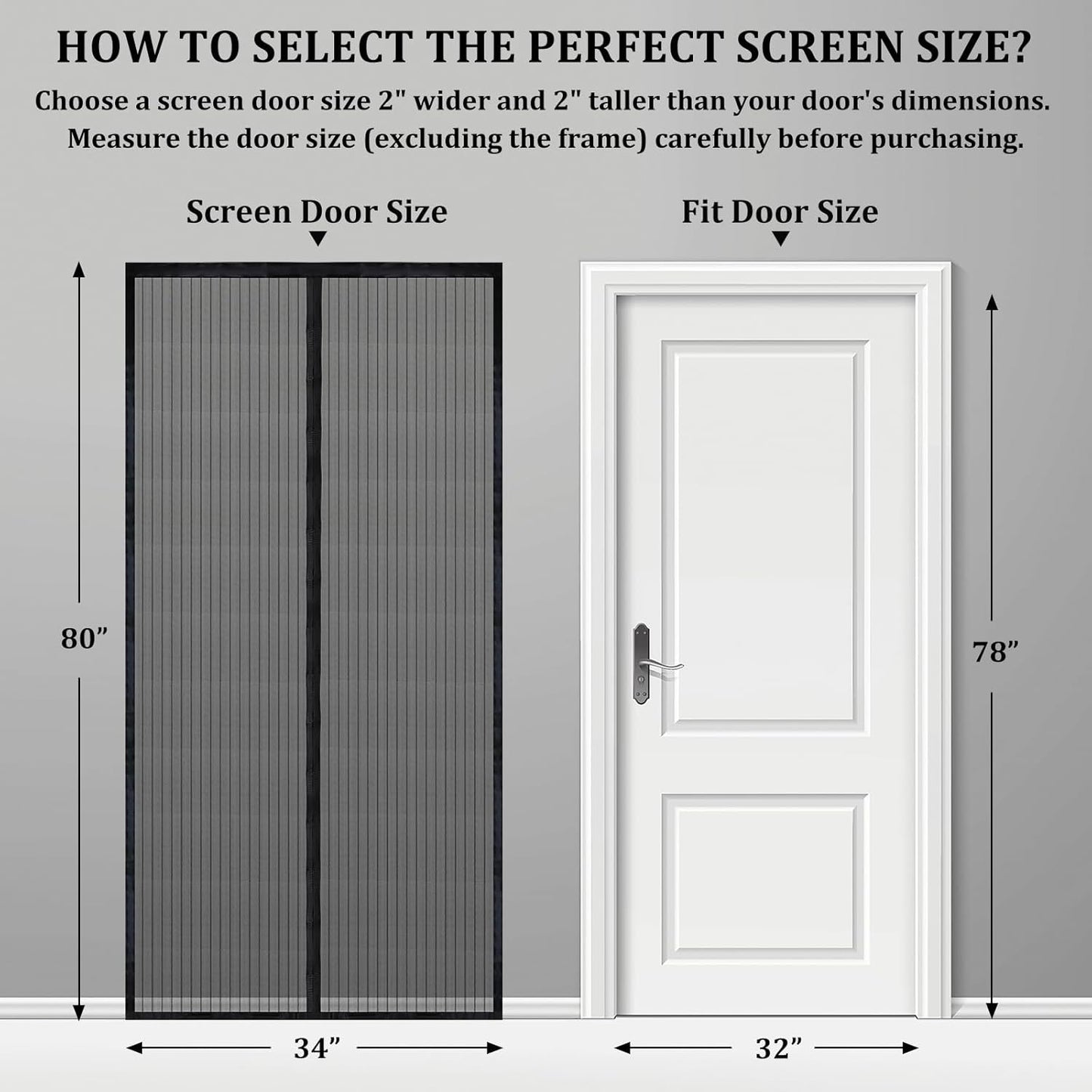 Magnetic Screen Door - Self Sealing, Heavy Duty, Hands Free Mesh Partition Keeps Bugs Out Let Breeze in- Pet and Kid Friendly - Keep Open Feature (Black, Fit Door Size 32 x 78 Inch)