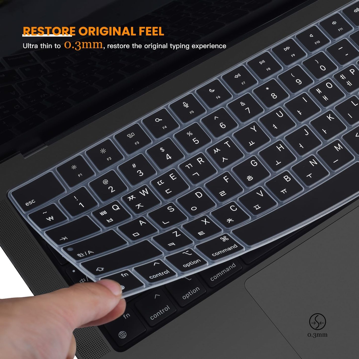 Korean Silicone Keyboard Cover Skin for 2024 2023 14.2 inch Apple MacBook Pro 14 A3112 A3401 A3185 A2992 A2918 A2442 A2779/Pro 16 A3403 A3186 A2991 A2485 A2780 with M4 M3 M2 M1 Pro Max Chip - Black