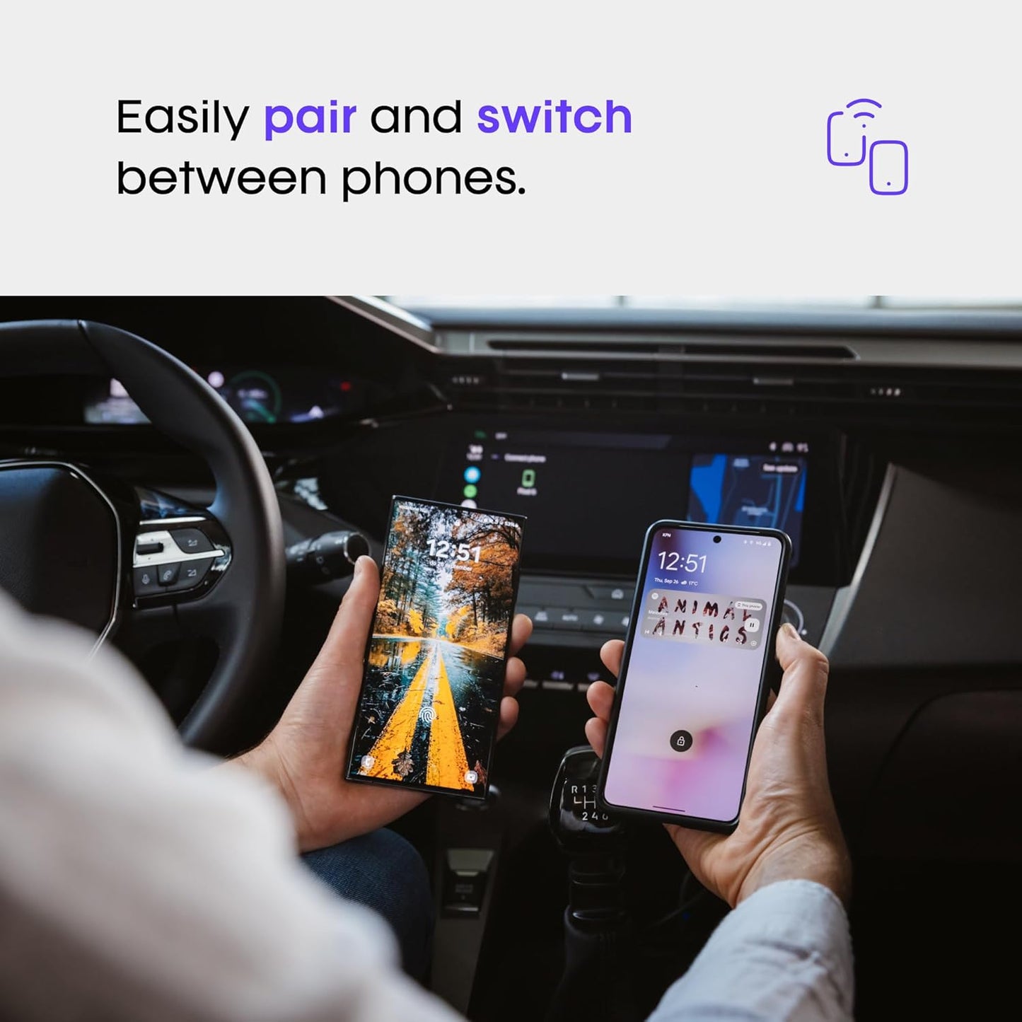 AAWireless Two - Android Auto Wireless Adapter - Convert Factory Wired Android Auto to Wireless - Multifunctional Button - Easy Plug and Play Setup - Seamlessly Connect Via Bluetooth - Made in Europe