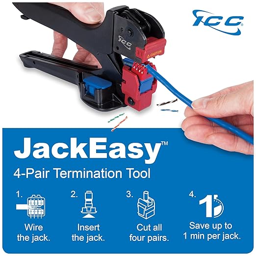 ICC CAT6 Keystone Jack with Slim Profile 180 Degree Punch Down, RJ45 UL Listed PoE++ TAA Compliant for Wall Plate or Patch Panel, Works with JackEasy Termination Tool, Blue