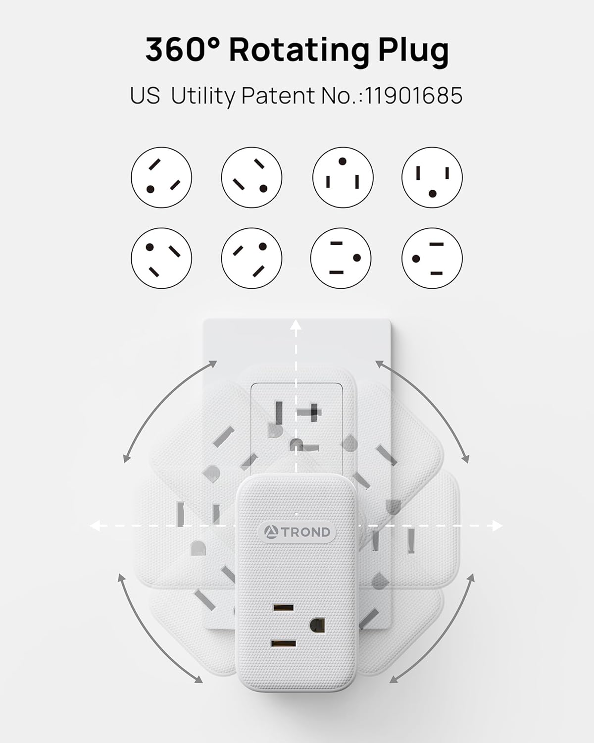 TROND Multi Plug Outlet Extender 2 Pack, 3 Way Outlet Splitter with 360 Rotating Plug, PD 20W USB C Charger Station, Sideways Adapter for Kitchen Bathroom Cruise Ship Travel Essentials
