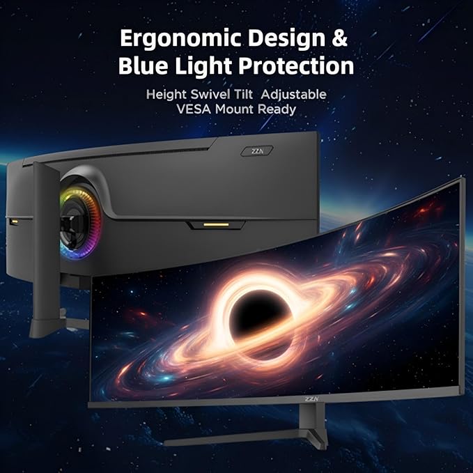 49 Inch Ultrawide Curved Gaming Monitor, Dual QHD 5120×1440 32:9, 165Hz 1ms, HDR, G-Sync & FreeSync Compatible, 1500R VA Display, Low Blue Light, HDMI & DP, Height Adjustable, VESA Mountable