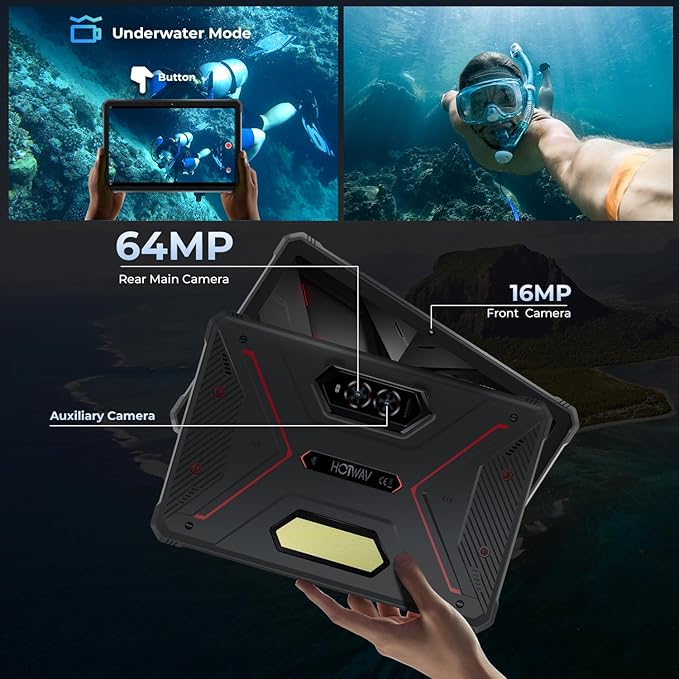 HOTWAV R9 Pro 2025 Rugged Tablet Android 14-2K 11 Inch 20080mAh Waterproof Tablet, 20GB+256GB/2TB SD Outdoor Tablets, 64MP+16MP Camera IP68&IP69K/Dual SIM 4G/WiFi 5/Face ID, GPS/OTG/Camping Lanten