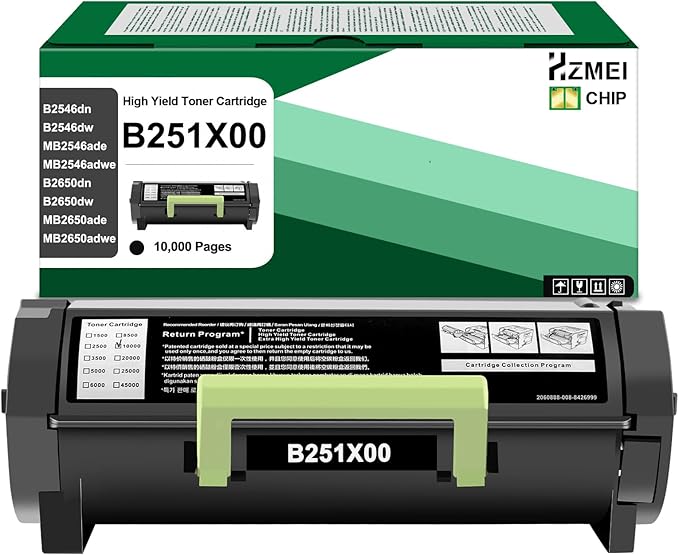 High Yield B251X00 Toner Cartridge with Chip Replacement for Lexmark B251X00 Black Toner Cartridge Compatible with Lexmark B2546 MB2546 B2650 MB2650 Laser Printer,Black 10,000 Pages