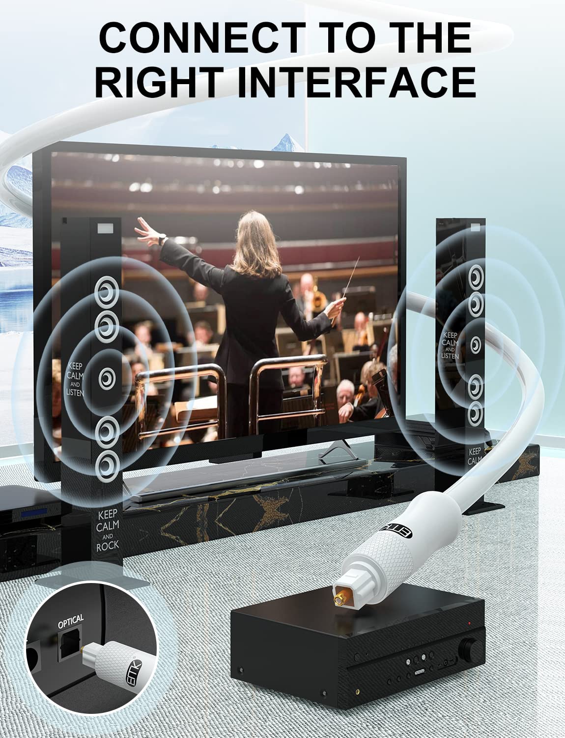 EMK White Optical Audio Cable [12ft/4M] - Digital SPDIF Toslink Fiber Optic Cable for Sound Bar, TV, Home Theater, Blu-ray Player - White, High-Speed, Low-Loss, Gold-Plated Connectors