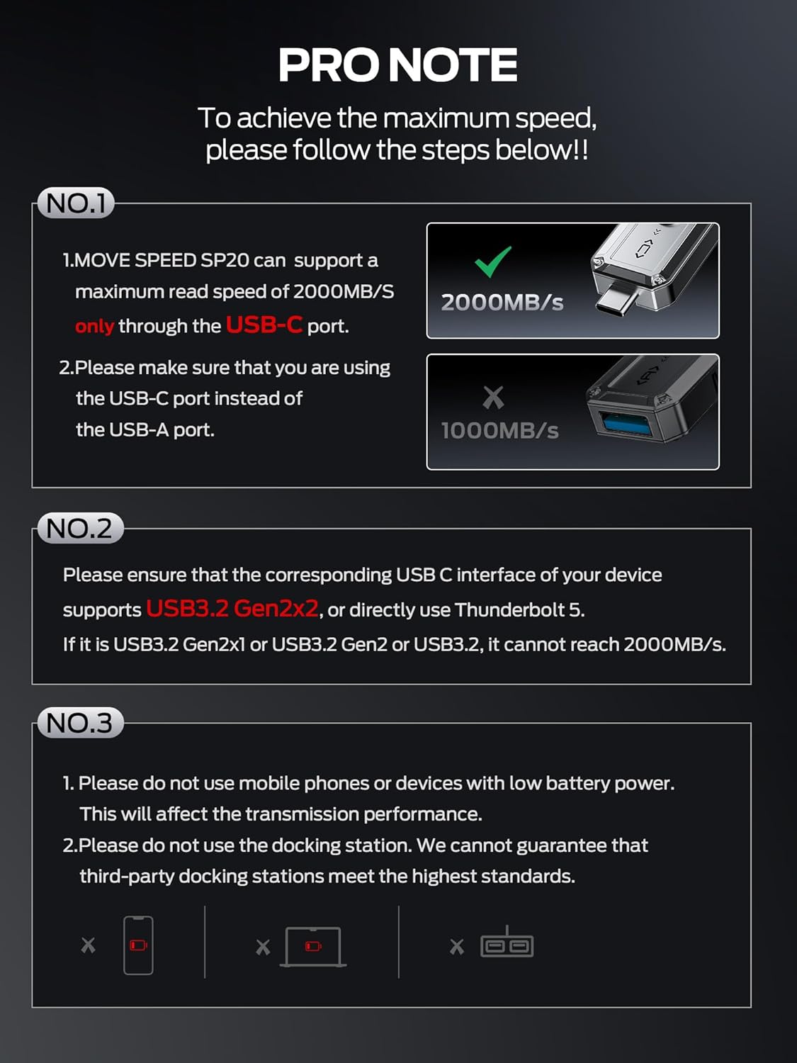 MOVE SPEED 256GB External SSD, 2000MB/s TLC Reliable Transfer Portable SSD with USB 3.2 Gen2x2 + Type C, Cool USB Drive for Phone/Windows/Mac (SP20)