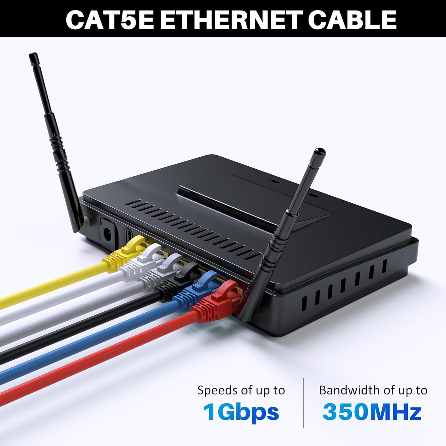 Cat5e Ethernet Cable 150 FT, Cat 5e Internet Cable, Red Snagless Patch Cord, Flexible, Network, LAN, PoE, Standard RJ45 Connector for PC, Server, Router, Modem, TV, PS5 - with 15 Cable Ties