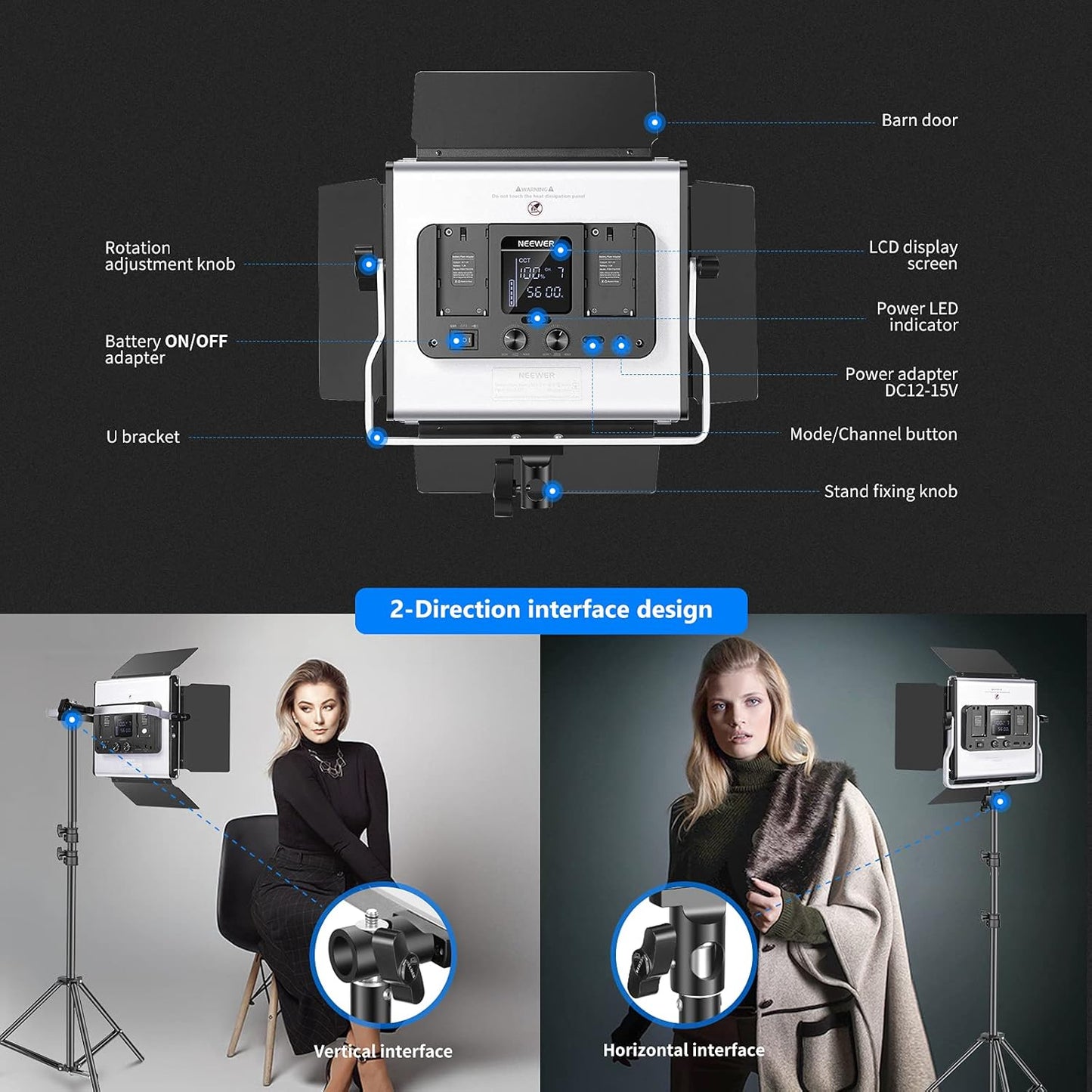 NEEWER 2 Packs 480 RGB Led Light with APP Control, Photography Video Lighting Kit with Stands and Bag, 480 SMD LEDs CRI95/3200K-5600K/Brightness 0-100%/0-360 Adjustable Colors/9 Applicable Scenes
