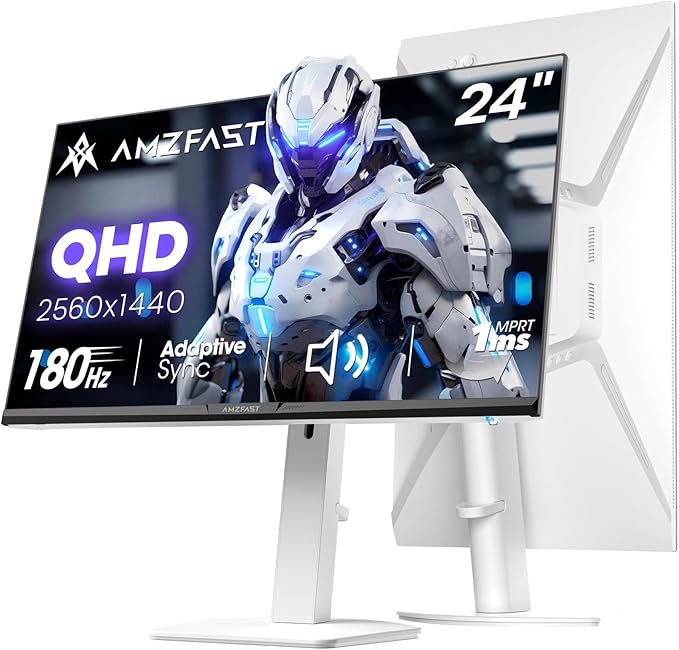 Amzfast 24 Inch Gaming Monitor 180Hz QHD 2k 2560 ×1440p Monitor, 1ms G-SYNC Compatible,Built-in Speakers,96% DCI-P3,Height Adjustable, VESA Mount, IPS Monitor with HDMI 2.0 x 2 & DP 1.4 x 2, AMZG24F6Q