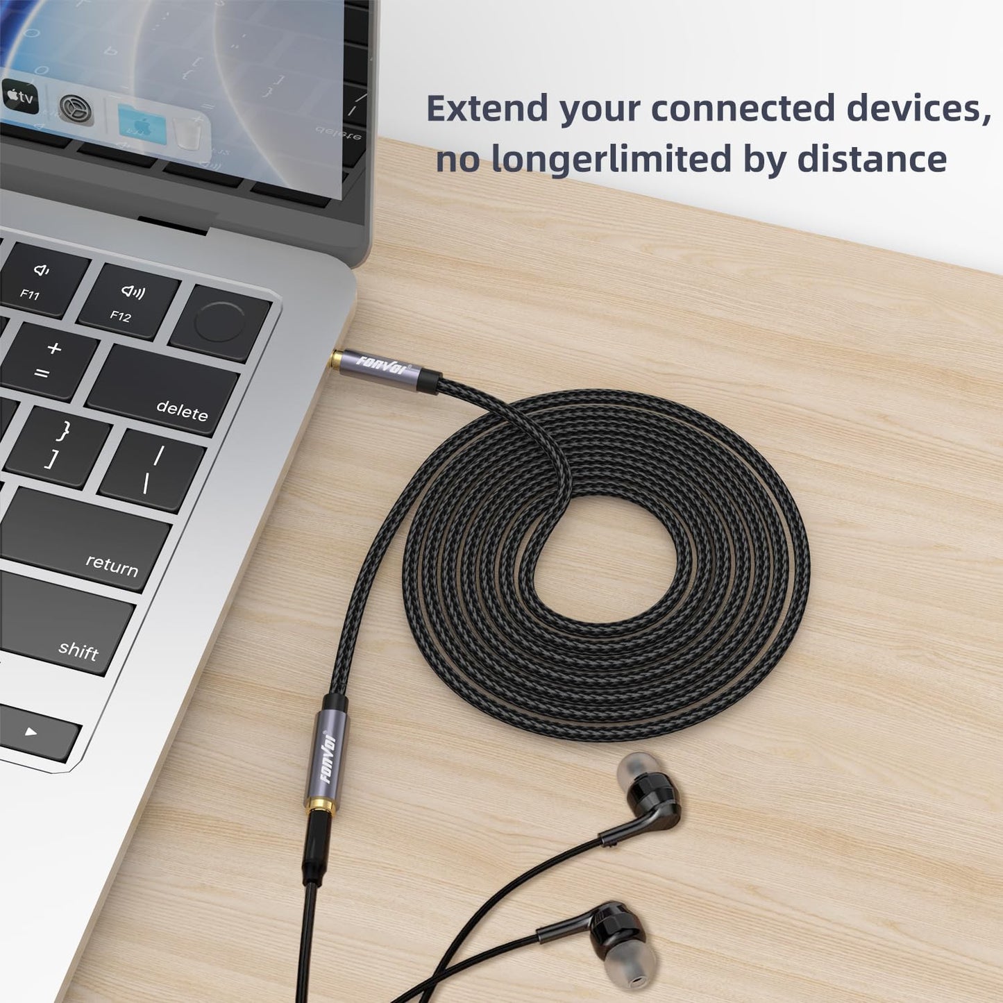 8FT 3.5mm Aux Jack Audio Extension Cable,Male to Female,TRS Headphone Extension Cable Compatible with Heaphone, MP3 Players iPhone iPad Tablets Media Player