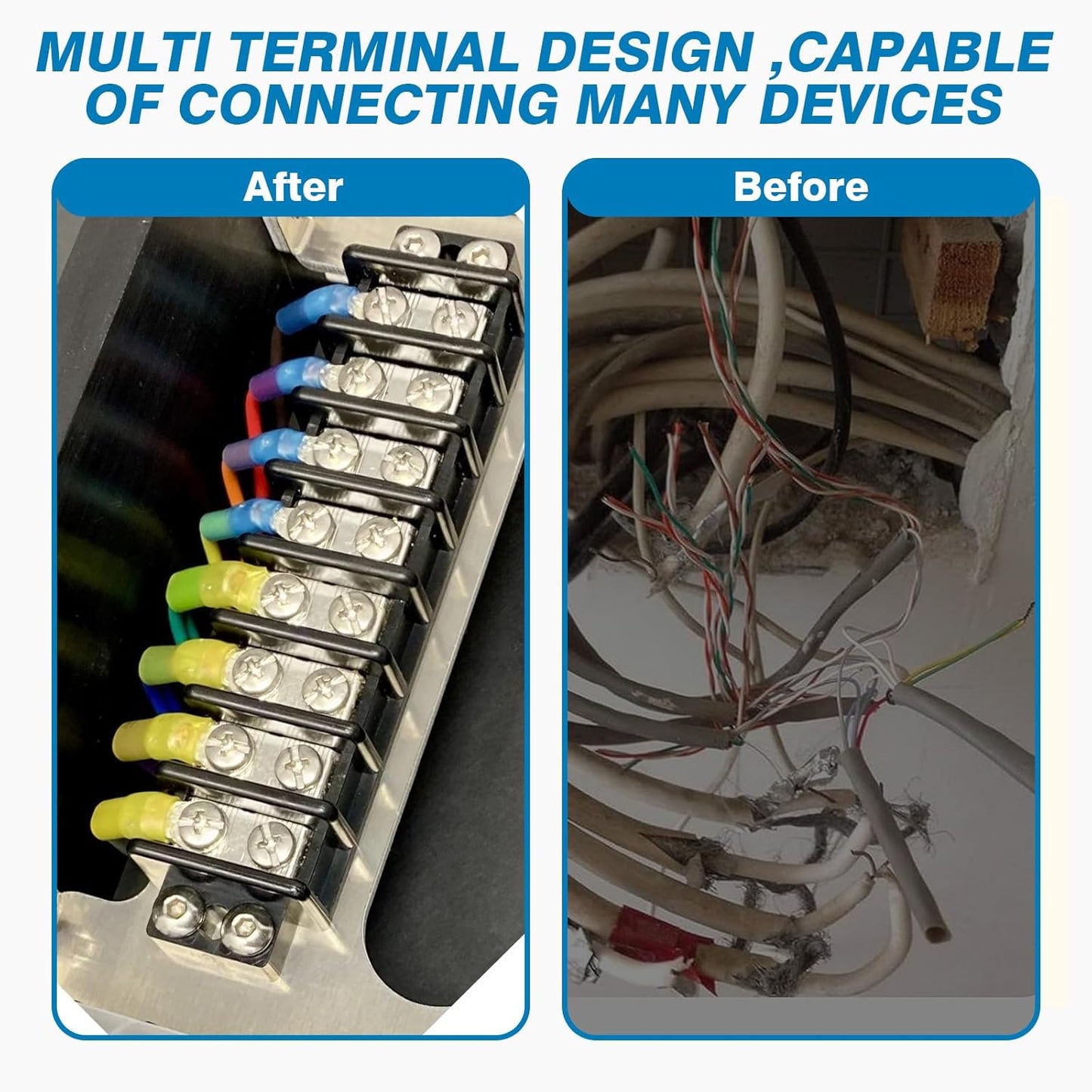 GLOSO Marine Terminal Blocks TBD Double Row Stainless 10-22 AWG Cu, 30A/600V- 1 Pack, 8 Poles