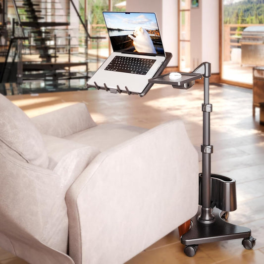 LEVO G2 Deluxe Adjustable Laptop Stand – Rolling Computer Desk & Ergonomic Table for Bed, Sofa, or Office – Portable Mobile Workstation with Tilt – Fits Devices up to 16″ - Charcoal & Black