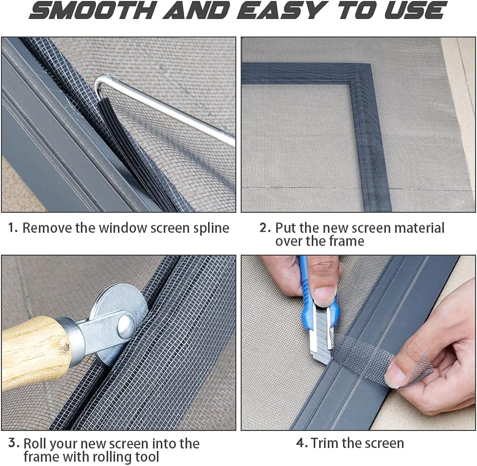 Fiberglass Screen Repair Kit, Black, 48" x 110", Easy to Install, Up to 5 Years Lifespan, Wide Application